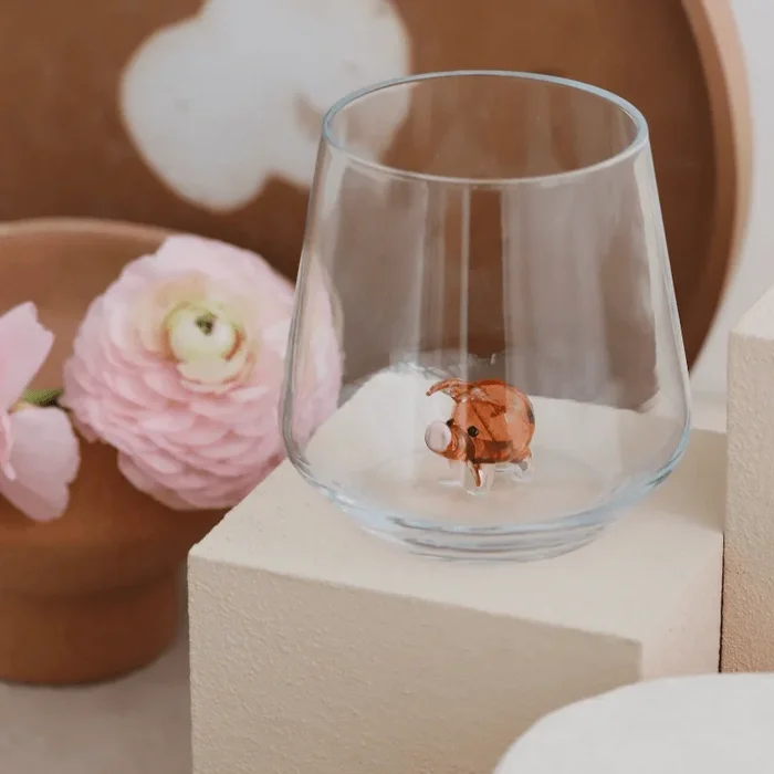 11 oz Tiny Animal Wine Glass, Pink Piggy