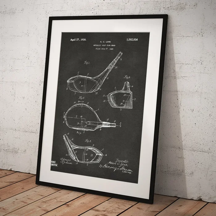 1926 Golf Club Patent Artwork – Gray Art Print