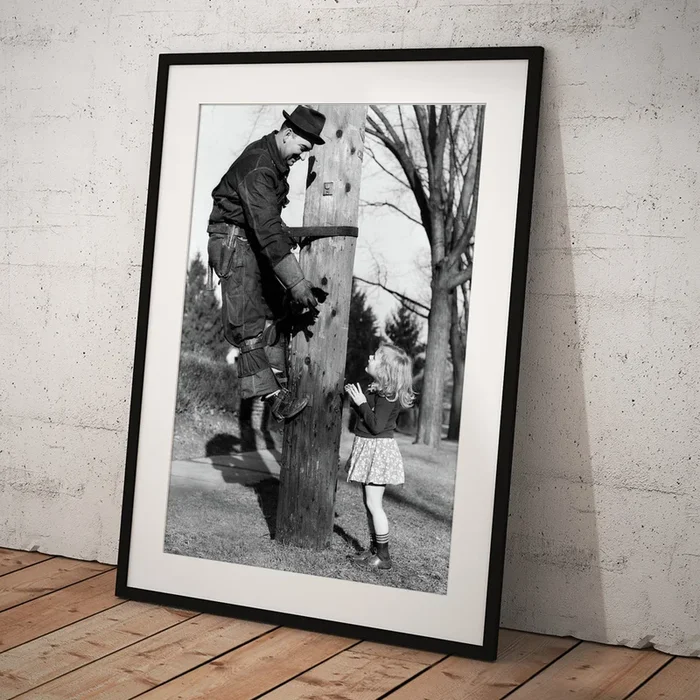 1930s Electric Linesman Rescuing Kitten Art Print