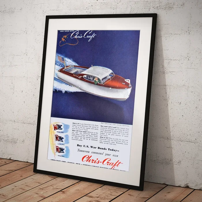 1945 – Chris Craft Power Boat Advertisement – Color Art Print