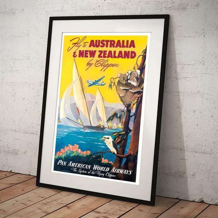 1947 Australia And New Zealand Airline Travel Poster Art Print
