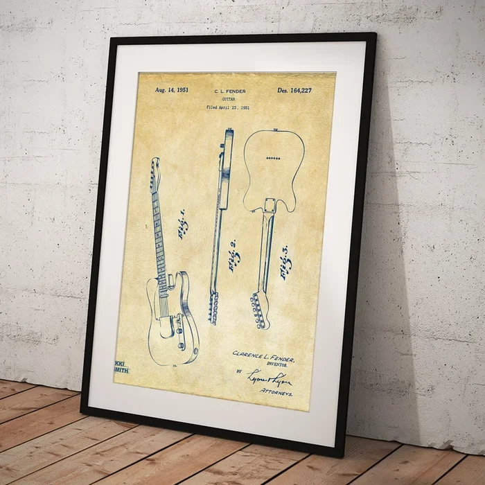 1951 Fender Electric Guitar Patent Artwork – Vintage Art Print