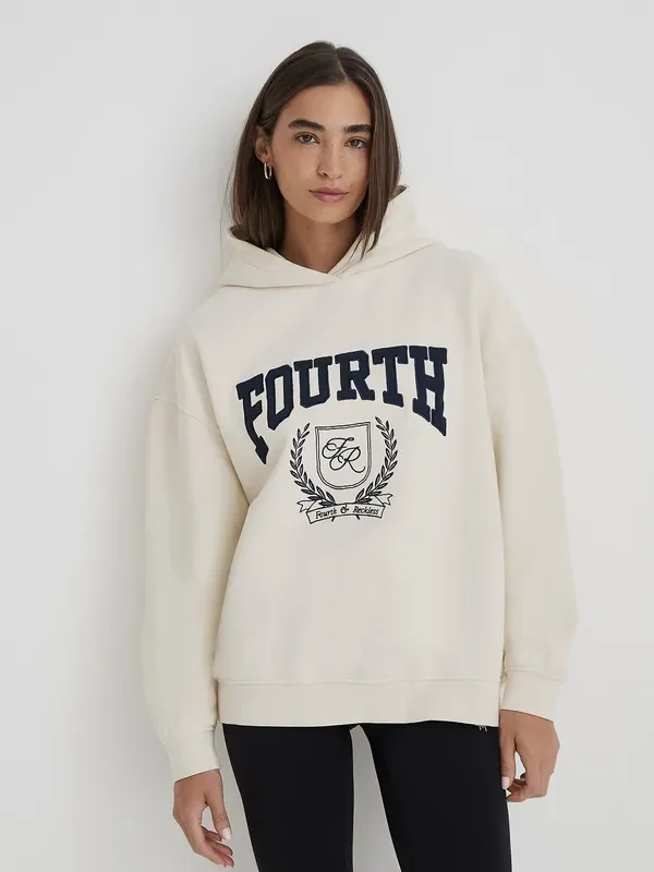 4th & Reckless Cream Oversized Fourth Varsity Emblem Harlow Hoodie
