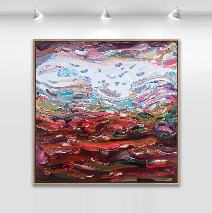 ‘Country no.37’ – 24×24” FRAMED (2021) Acrylic painting by Tatiana Georgieva