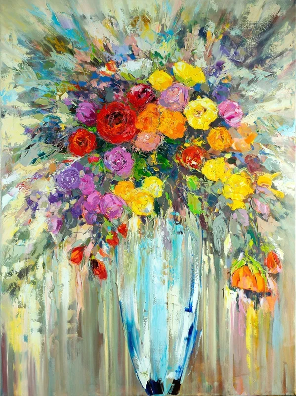 ‘Flowers in Blue Vase’ (2020) Oil painting by Ewa Czarniecka