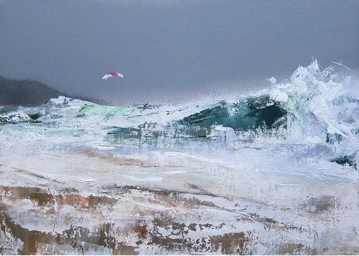 ‘Kite Surfer in Thurso Bay’ (2020) Oil painting by Bill McArthur