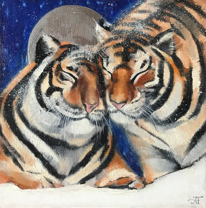 ‘Lovers under the moonlight’ (2025) Oil painting by Anastasia Terskih