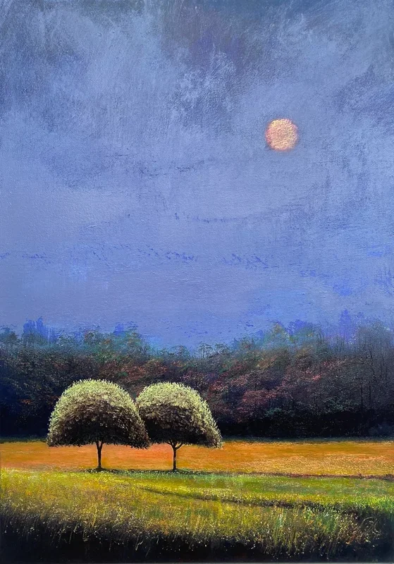 ‘Solaris Dreamfields XIX’ Vivid Landscape Oil Painting on Canvas (2021) Oil painting by Simon Jones