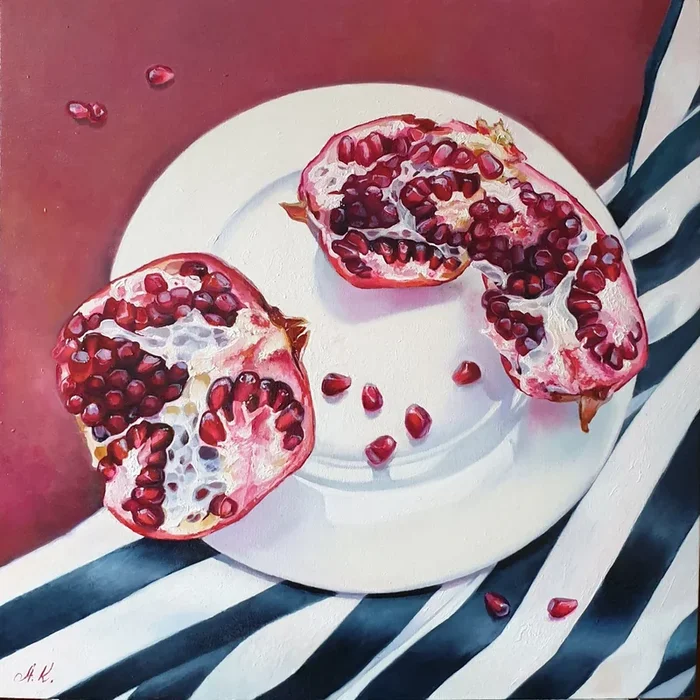 “613” pomegranate still life liGHt original painting GIFT (2021) (2021) Oil painting by Anna Bessonova (Kotelnik)