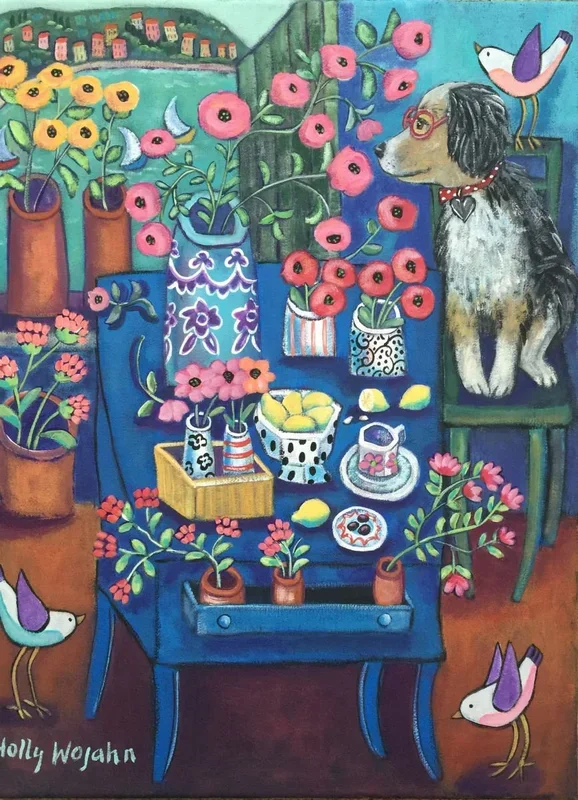 “A Nearsighted Dog, and a Billion Blooms” (2016) Acrylic painting by Holly Wojahn