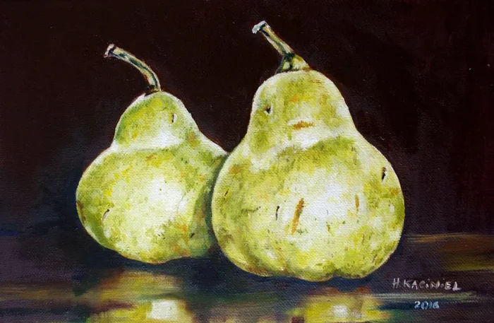 “A Pair of Pears IV” (2016) Oil painting by Hanna Kaciniel