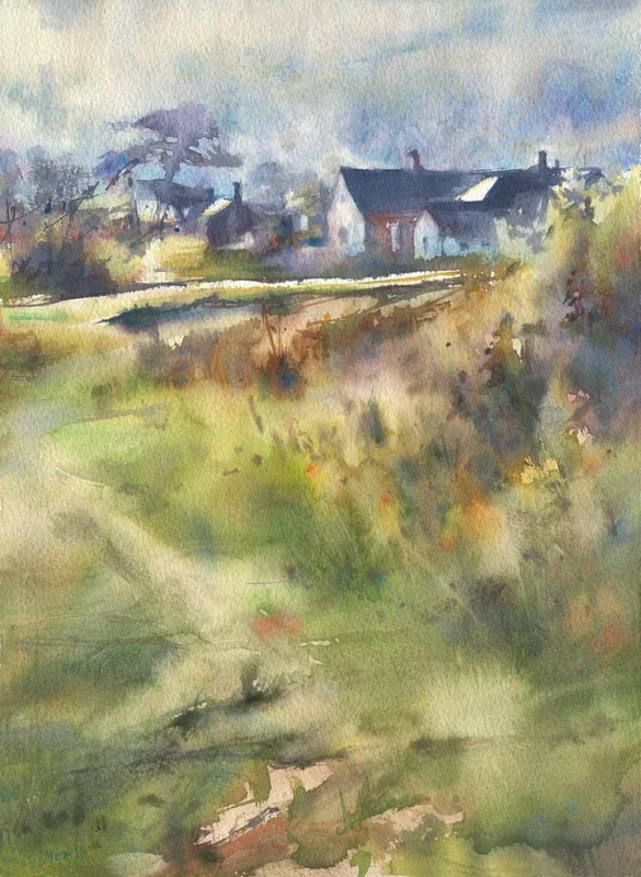 “A path with a view on Sidmouth” (2020) Watercolour by Merite Watercolour