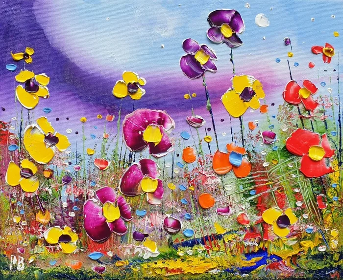 “Abstract Meadow Flowers in Love” (2020) Oil painting by Phil Broad