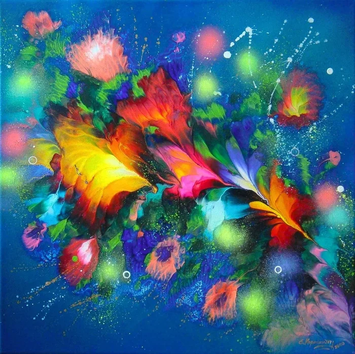 “Evening Flowers” Floral Painting (2020) Acrylic painting by Irini Karpikioti