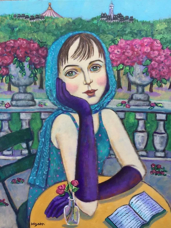 “A Beautiful Wife, aux Jardin” (2018) Acrylic painting by Holly Wojahn