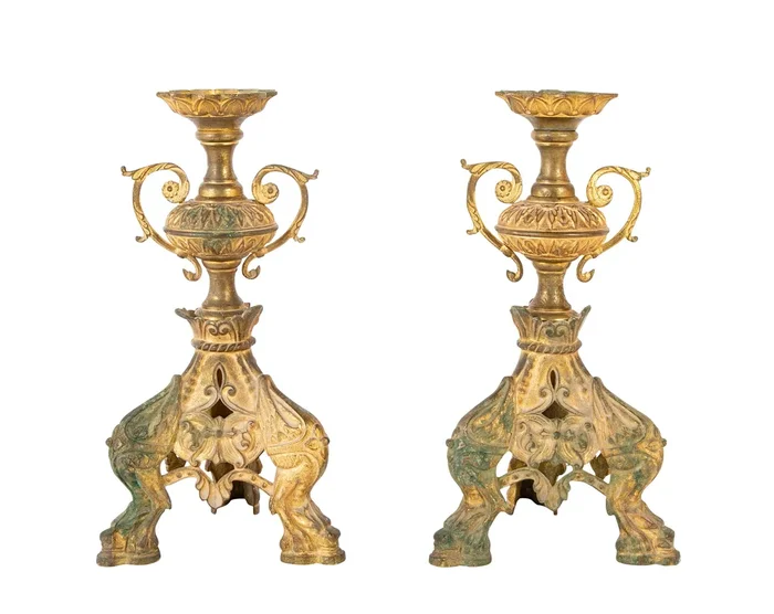 A Pair of French Mid 19th Century Gilt Metal Candlesticks