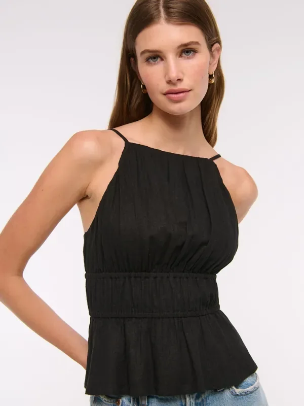 Abercrombie & Fitch Black Smocked Halterneck Top