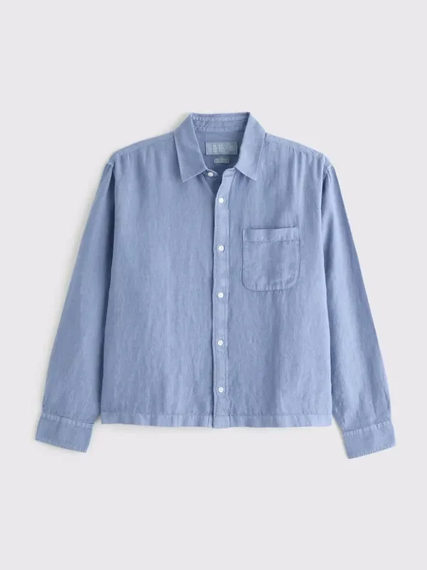 Abercrombie & Fitch Blue Linen Cropped Shirt