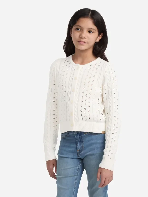 Abercrombie & Fitch Cream Cropped Cable Cardigan