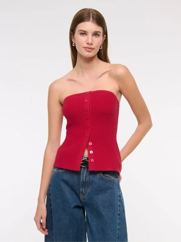 Abercrombie & Fitch Strapless Button Through Knitted Tube Top