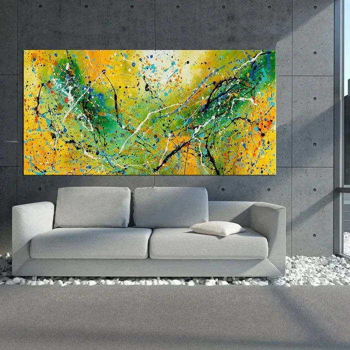 Abstract Artwork Jackson Pollock Orange yellow Fall Painting extra large Modern abstract art Modern Wall art canvas – Vintage Beauty 104