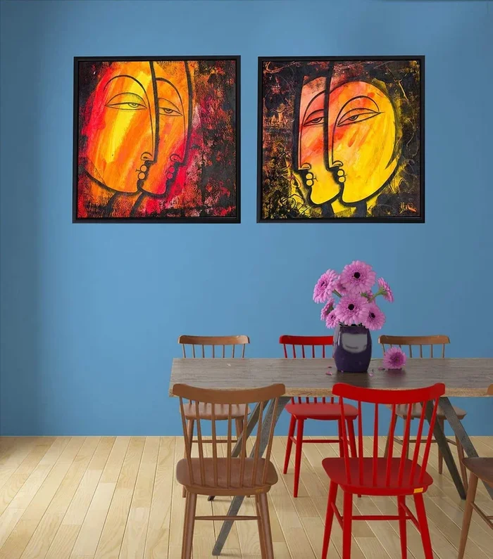 Abstract Faces Theme Framed Canvas Painting ( Size 12″ x 12″ )