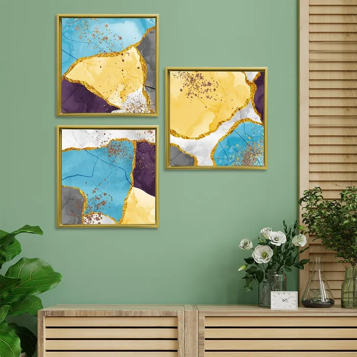 Abstract Golden Canvas 13 inch x 13 inch Set of 3 painting