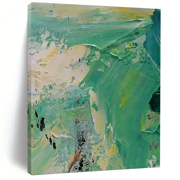 “Abstract Green and Yellow Landscape” – Green, Yellow, Blue Abstract Art on Canvas DKH1270