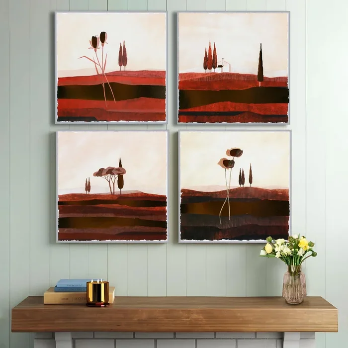 Abstract Landscape Tonalism Pattern Wall Art Painting Set of 4 | Digital Print (12 x12Inches)