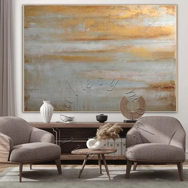 Abstract Painting, Gold Leaf Seascape Canvas Wall Art “Golden Light”