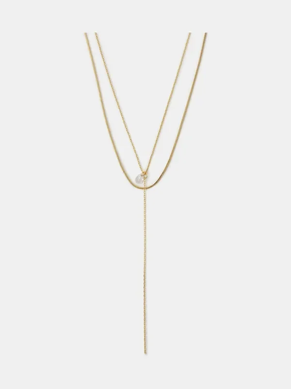 Accessorize Gold Tone 14ct Plated Pear Layered Lariat Necklace