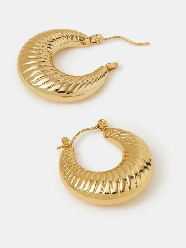 Accessorize Gold Tone Stainless Steel Chunky Ridge Hoop Earrings