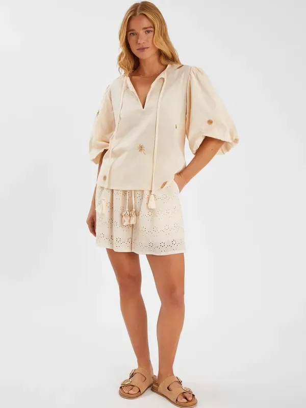 Accessorize Natural Front Embroidered Tie Top