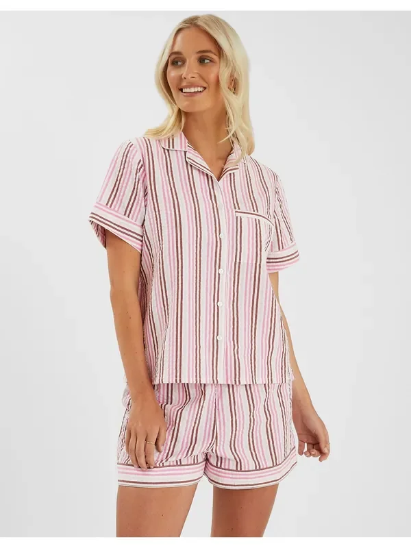 Accessorize Pink Stripe Seersucker Short Pyjamas Set
