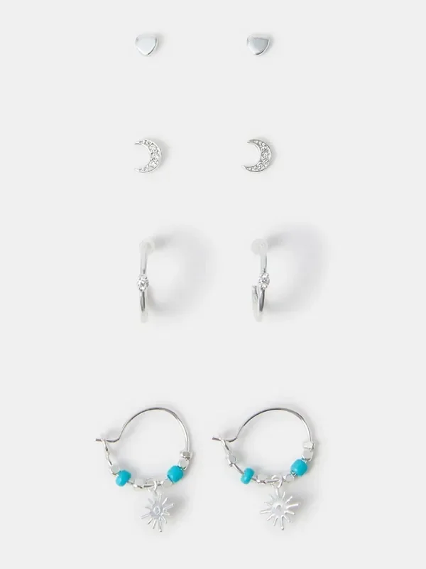 Accessorize Silver Celestial Stud & Hoop Earrings 4 Pack
