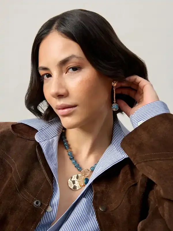 Aela Blue Natural Stone Stick Drop Earrings