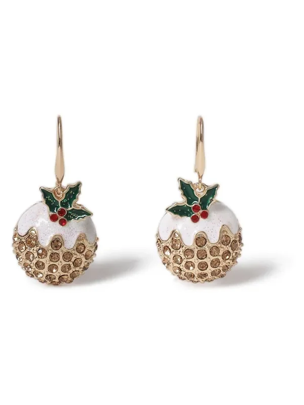 Aela Gold Tone Christmas Pudding Drop Earrings