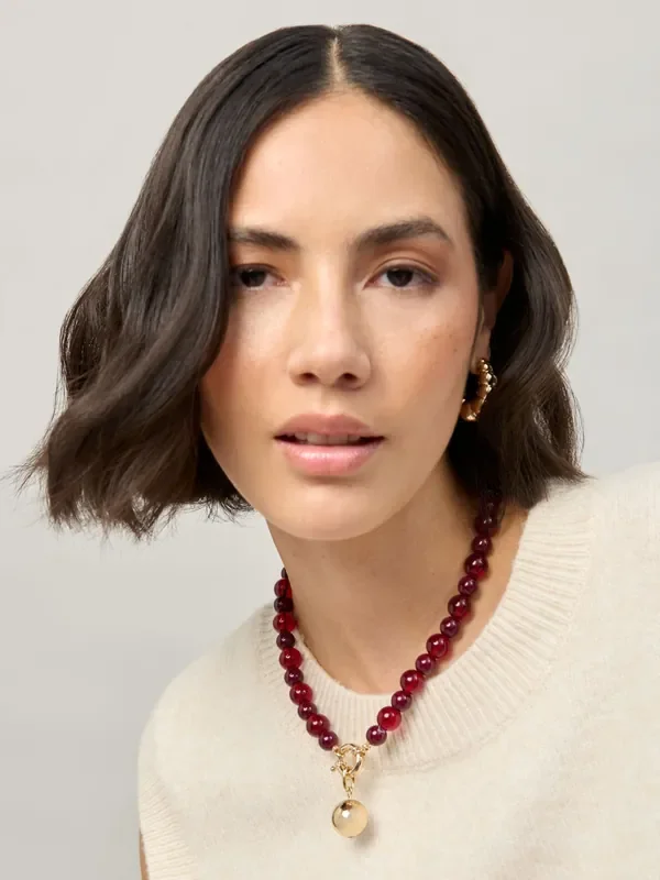 Aela Red T Bar Beaded Necklace