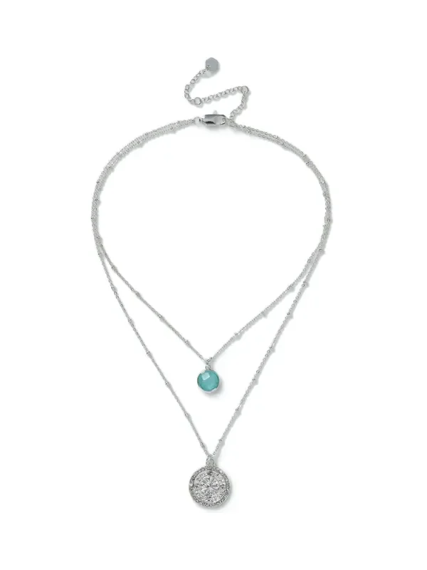 Aela Silver Tone Real Stone And Coin Multirow Necklace