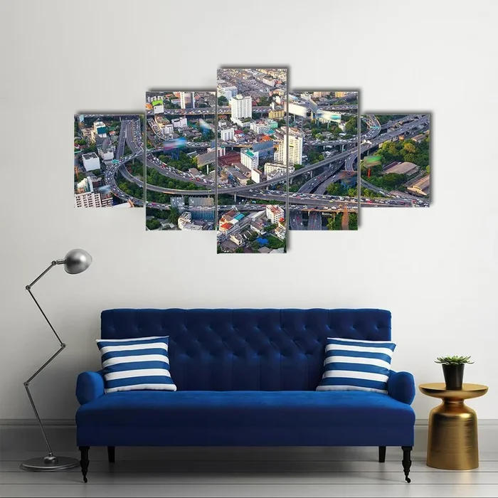 Aerial View of Bustling Urban Traffic Canvas Wall Art