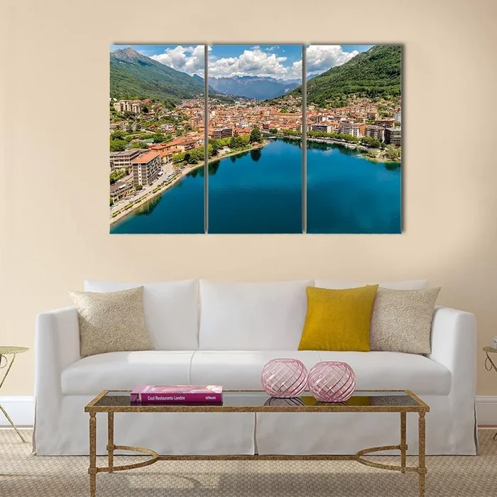 Aerial View of Omegna Lake and Town Canvas Wall Art