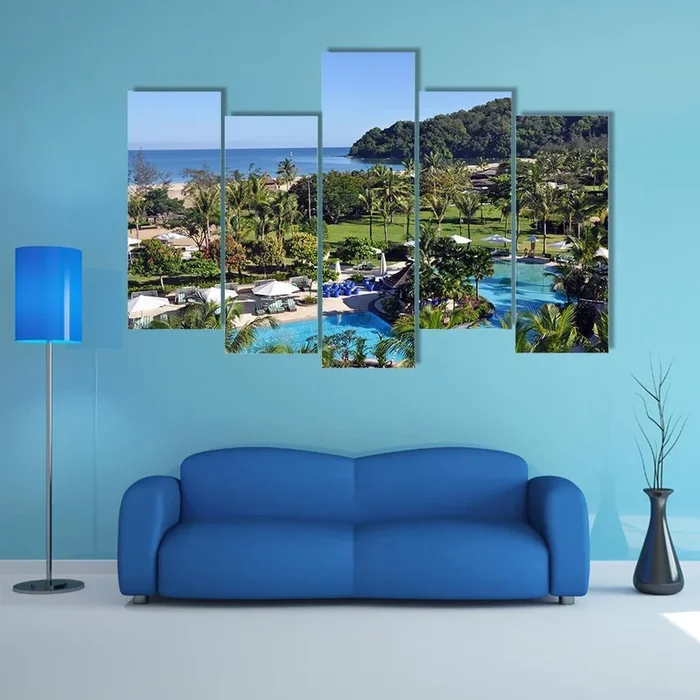 Aerial View of Tropical Resort Pool Canvas Wall Art