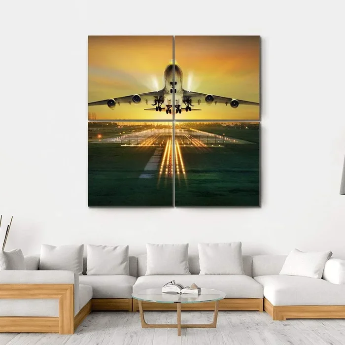Airplane Taking Off From Runway Canvas Wall Art