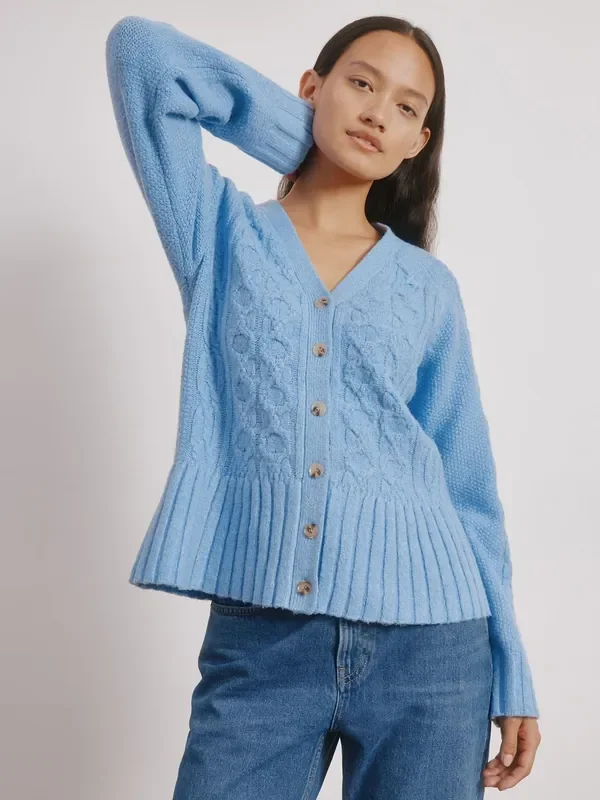 Albaray Blue Cable Peplum Cardigan