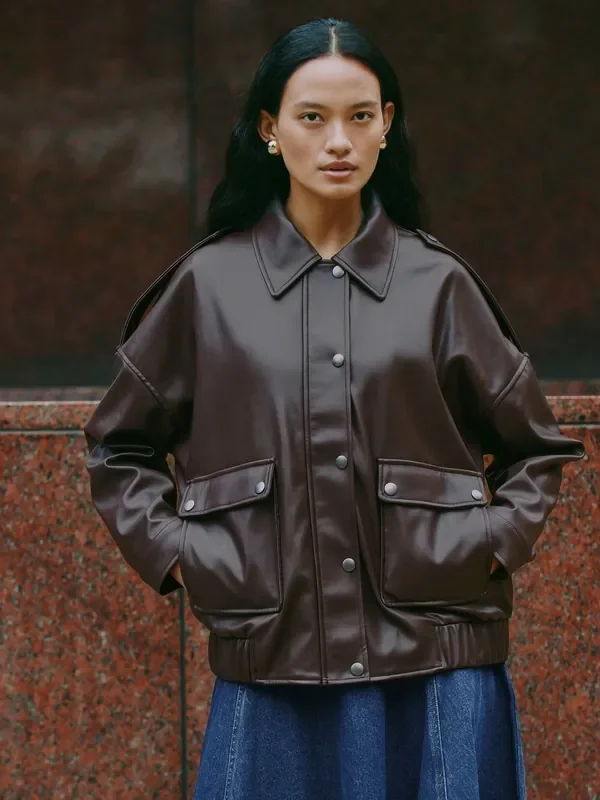 Albaray Faux Leather Bomber Brown Jackets