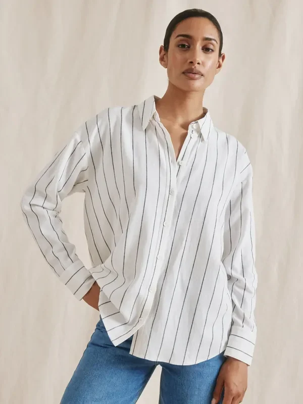 Albaray Wide Stripe Linen White Shirt
