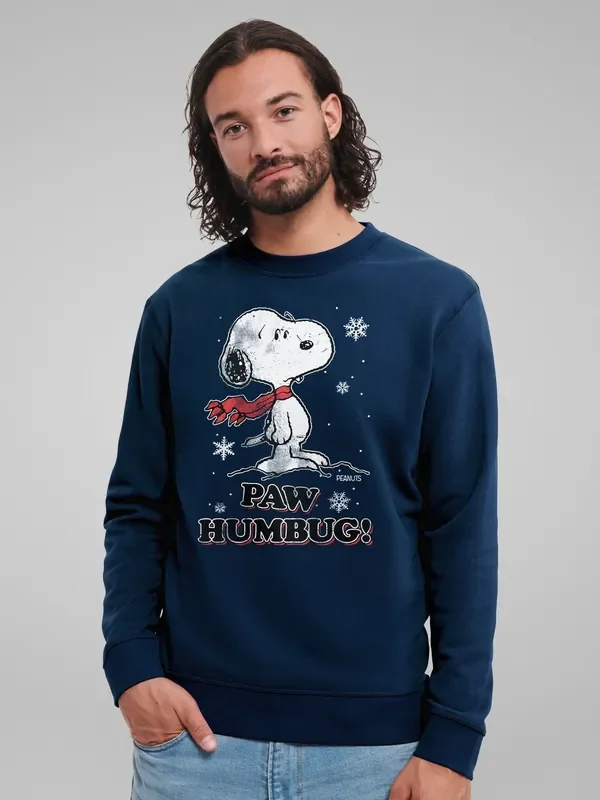 All + Every Oxford Navy Peanuts Christmas Paw Humbug Snoopy Sweatshirt