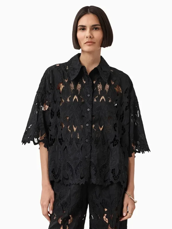 AllSaints Black Charli EMB Shirt