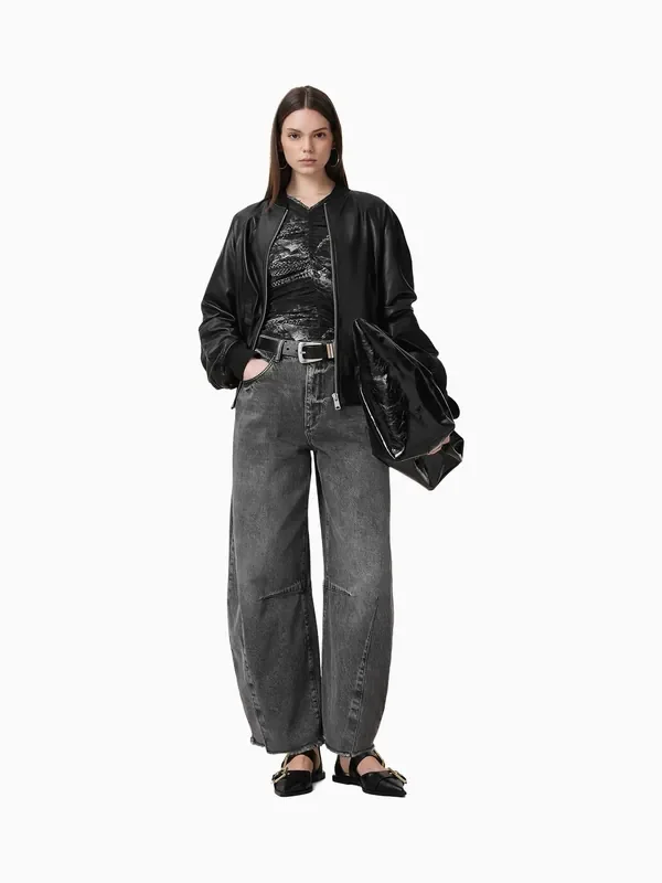 AllSaints Black Dana Leather Bomber Jacket