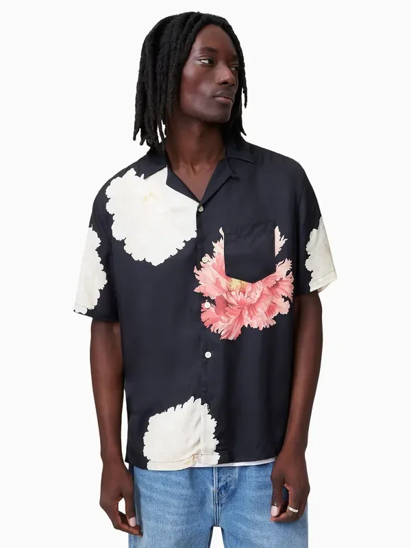AllSaints Black Fleur Short Sleeve Shirt